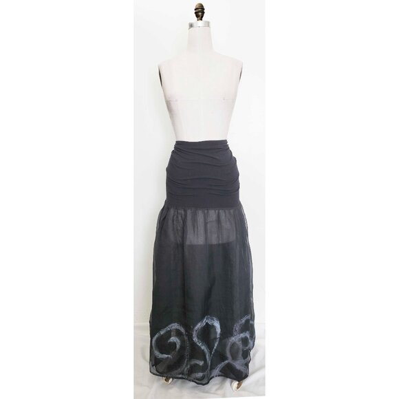 Vintage BLUE FISH Women's Black Jersey and Semi Sheer Organza Maxi Skirt Dress 1 - Picture 4 of 11